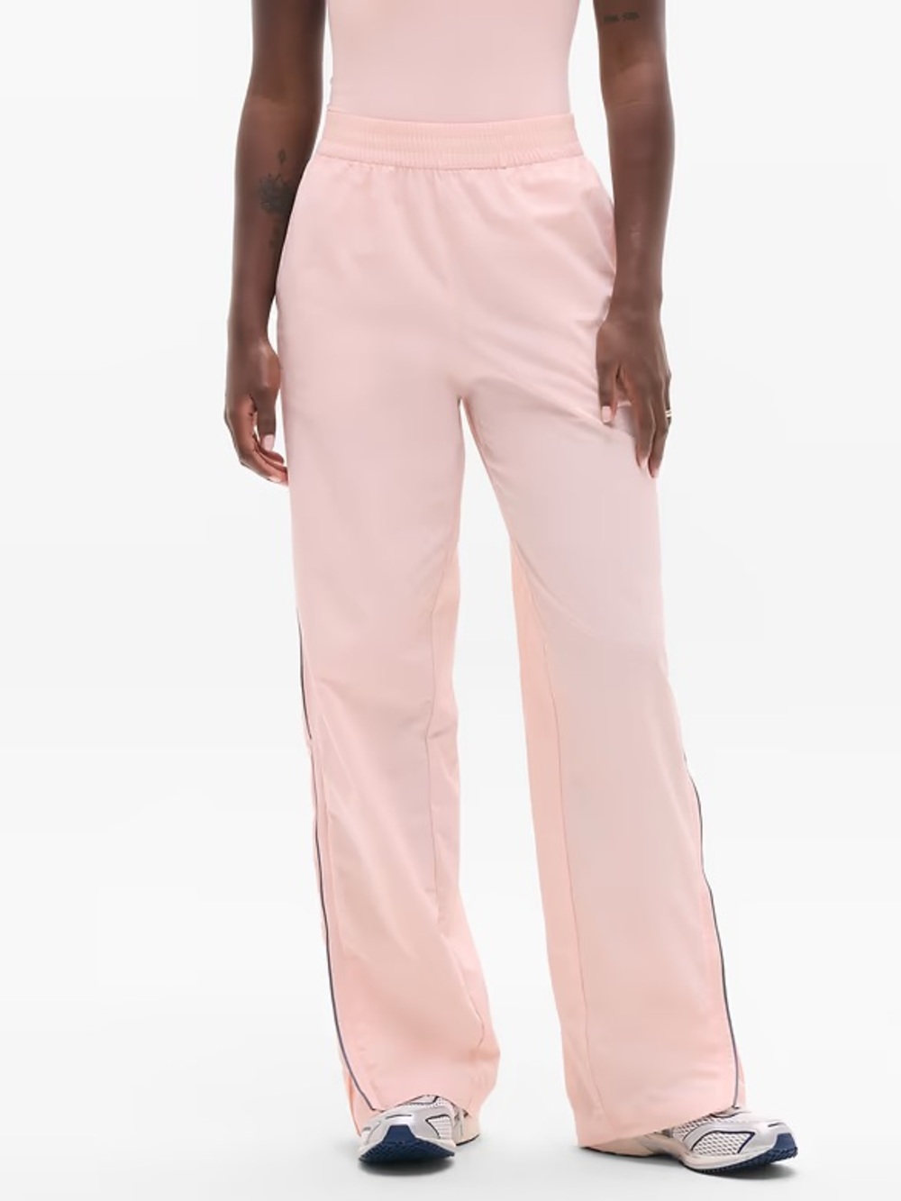 Athleta Pink Wide-Leg Track Pants with Side Stripe